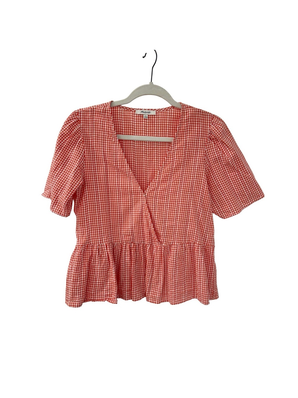 Madewell Red Gingham Peplum Wrap Blouse